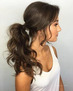 Шикарный хвостик натуральный клип в пышные волнистые перуанские человеческие волосы шнурок конский хвост волос Extensions100g or120g для девочек