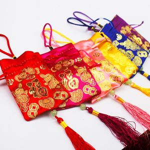 Gift Wrap Packing Bags Silk fabric Drawstring Bag Tranditional Chinese Jewelry Beaded Pouches Wedding Candy Wrapping 1221051
