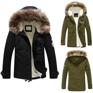 Herrjackor designer vindtät varm ny faux päls lång vinter dike kappjacka huva parka överrock fast färg