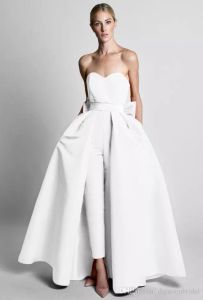 Krikor Jabotian Evening Dresses Jumpsuit Silk Satin Bow Back With Löstagbar kjol Ny formell klänning Sweetheart Neck golvlängd P4146948