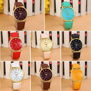 Relogio Женева унисекс кожаный ремешок аналоговые женские мужские кварцевые часы Vogue наручные часы relojes 8 цветов
