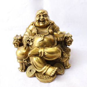 Pur cuivre chaise Sente-se maitreya artigos d'ameublement rire Bouddha statue