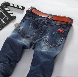 Atacado- 2016 Nova Moda Stretch Jeans para Homens Slim Fit Lápis Jeans Clássico Blue Denim Jeans Tecido Elástico Tamanho 28 a 38