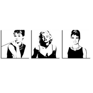 Tuval Çerçeve toptan satış-3 Parça Marilyn Monroe ve Audrey Hepburn Boyama Resim Modern Ev Duvar Dekorasyonu için Ahşap Çerçeveli ile Tuval üzerine Baskı