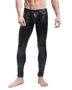 Czarny / Czerwony Mężczyźni Faux Skóra Skinny Ołówek Spodnie Stretch Legginsy Sexy Spodnie Pole Dance Stage Clubwear