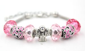 Ny ankomst Partihandel Bröstcancer Medvetenhet Armband Smycken Bröstcancer Rosa Ribbon Angel Armband För Bröstcancer Medvetenhet Gift