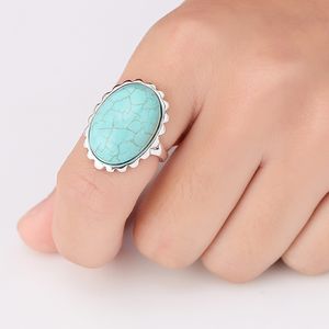 Factory Price New Big Stone Rings Oval Turquoise Silver Gold Rose Gold Plated Simple Fashion Ring For Women Can Mix Color EFR021