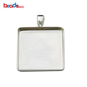 Beadsnice 925 пробы Серебряный квадратный кулон основание подходит 25 мм кабошон рамка для DIY изготовления ювелирных изделий ID26726