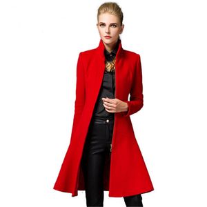 2020 Brasão Moda Mulheres Trench lã inverno Magro longo Mandarin Collar Overcoat Nova Primavera Red Preto longos casacos de lã Casacos