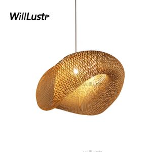 Willlust Bamboo Pingente Lâmpada De Madeira Suspensão Luz Post Moderno Design Bicorn Hanging Iluminação Natural Hotel Restaurant Nórdico