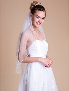 Nuovo arrivo gomito lunghezza bianco avorio velo da sposa velo da sposa in tulle strass bordo tagliato a due strati