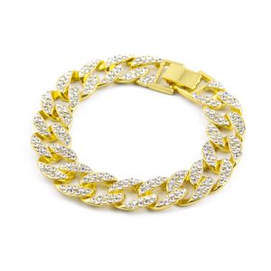 Hip Hop Iced Out Rhinestone Armband Bangle Mens Gold Fylld Miami Kubansk Länk 8 tums Kedjor för Man Högkvalitativ Mode Smycken Gift