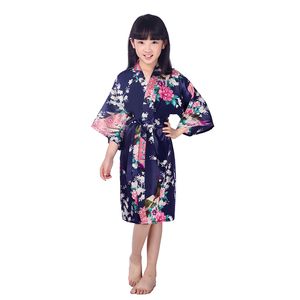 Wholesale- Girl Silk Satin Floral Kimono Robe Short Bathrobe Fashion Bridesmaid Robe.
