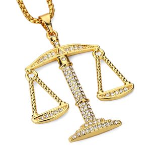 Hot Justice Balance Scales Pendant Necklace Fashion Gold Color Charm Men Women CZ Stone Rhinestone Crystal Hiphop Jewelry Alloy
