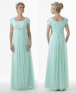 Custom Made Mint Green Long Modest Bridesmaid Dresses With Short Sleeves Lace Chiffon Beaded A-line Maternity Bridesmaids Dresses