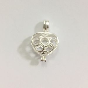 Solid 925 Silver Hollow Peach Heart Locket Cage, kan hålla Pearl Pärlor Hängande montering, Sterling Silver Pendant Montering