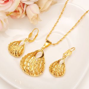 Set di orecchini pendenti con borsa alla moda, regalo per feste da donna, vero set di gioielli con orecchini in oro massiccio giallo 24k