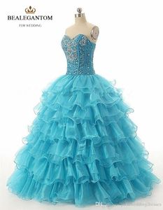 2017 Red Blue Custom Made Cheap Quinceanera Dresses Ball Gown With Beaded Crystals Sweet 16 Dress Long Prom Party Gown QA533