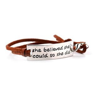 She Believed She Could So She Did bracelets Inspirational word charms braided Leather bangle For women&men Jewelry amazing grace Gifts