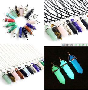 Ny Bullet Form Natural Stone Necklaces Pendants Hexagonal Prism Quartz Turkos Kristall Gems Halsband Smycken För Kvinnor Män