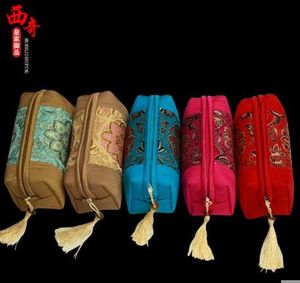 Patchwork clássico grande saco com zíper para viagem jóias cosméticos bolsa de armazenamento borla artesanato presente embalagens de algodão de seda bolsa de maquiagem 2 pçs / lote