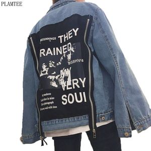 Partihandel-Harajuku Bomber Jacka Kvinnor Patch Designs Denim Coats Kvinnor Mode Loose Jeans Coats Chaquetas Mujer Cardigans Denim Jackor
