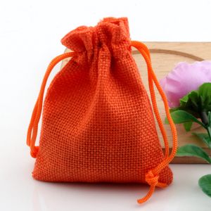 50pcs Linen Fabric Drawstring bags Candy Jewelry Gift Pouches Burlap Gift Jute bags 7x9cm / 10x14cm /13x18cm / 15x20cm ( orange )