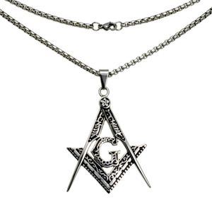 Silver Tone Rostfritt stål Skulptur Freemasonry Masonic Mason Pendant Halsband N282