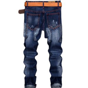 Jeans por atacado Vesonal D Hole Slim Biker Hip Hop Swag Men jeans calça moda moda casual vintage rasgado jeans mass calças preto ve121