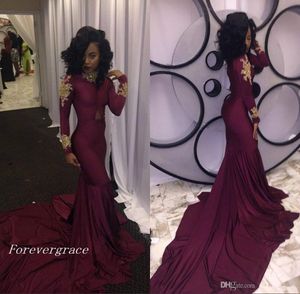 Wholesale south african fashion resale online - Fashion Women Wine Red Prom Dress Sexy South African Gold Appliques Burgundy Long Formal Evening Party Gown Custom Made Plus Size