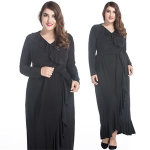 ビッグサイズのドレス8xl中東イスラム教徒の長袖ロータスリーフフリのドレスの特大サイズの大きな緩い脂肪女性のドレス