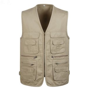 Wholesale- New Men Vests Denim Sleeveless Jacket Vest Red/Black Shooting Vest With Many Pocket Size L-4XL