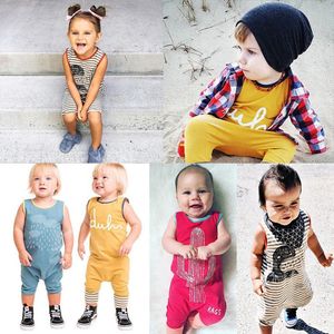 2017 Baby Summer Rompers INS Infant Toddlers Stripe Print Onesies Jumpsuit Baby Boys Girls Sleeveless Climb Rompers Free Shipping 4 Styles