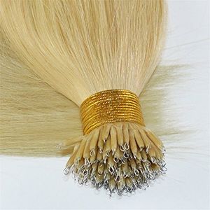 100Strands silkeslen rak micro pärla nano ringar hårförlängning brasilianska jungfruligt hår 1g / s 14 '' - 26 '' tum # 60 platina blondin