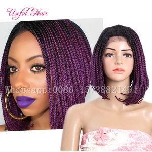 Синтетические кружева передние парики 14 дюймов короткие кружевные фронтальные парики Ombre 613, фиолетовый боб парики для черных женщин синтетические плетеные парики плетеные волосы