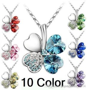 Fashion Romantic Austria Crystal Clover Flower high quality Pendant Necklace multi color necklace 10 color options ~a445