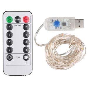 Luci a stringa LED in rame con telecomando, USB 5V 16,4 piedi 32,8 piedi X'mas Decorazione per esterni Fata luminosa con filo argento/rame