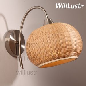 Willlustr Lampada da parete fatta a mano in bambù Materiale naturale Porta Foyer Portico Loft Hotel Cafe Comodino Camera da letto Stile giapponese Country Light Sconce