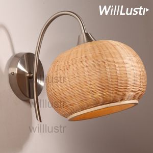 Willlustr Handgefertigte Bambus-Wandleuchte, natürliches Material, Eingang, Foyer, Veranda, Loft, Hotel, Café, Nachttisch, Schlafzimmer, japanischer Stil, Landleuchte