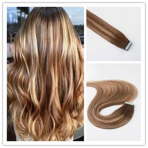 Balayage Color 4/27 Remy Hair Straight High Quality Best Selling PU Tape Hair 100G Per Bundle In Stock