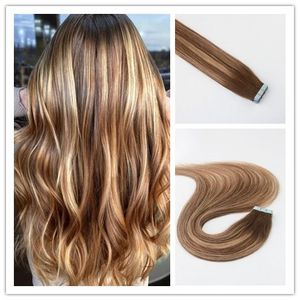 Balayage cor 4/27 cabelo remy em linha reta de alta qualidade melhor venda de cabelo fita pu 100g por pacote em estoque