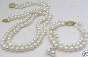 Ожерелье 2 ряда белые 8 -мм акоя культивируемые раковины жемчужные ожерелья набор браслетов LL001