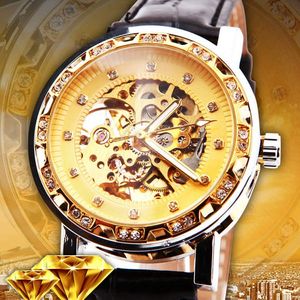 Relogio Masculino Zwycięzca Royal Diamond Design Black Gold Watch Montre Homme Kobiety Zegarki Marka Luksusowy Szkielet Mechaniczny Zegarek