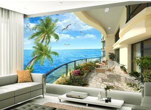 عالية الجودة تخصيص حجم الحديثة البحر الأبيض المتوسط ​​نظرا فيلا شرفة جدارية 3D خلفية 3D ورق الجدران للتلفزيون خلفية