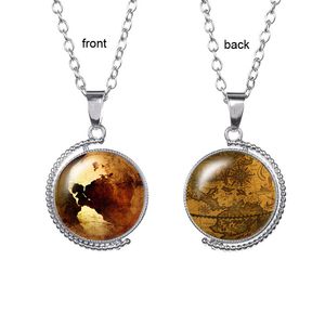 Vintage Map Time Gem Pendant Necklace Double side Glass cabochon Rotatable Globe Necklaces chains for women kids fashion jewelry will and sandy