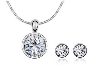 Wholesale 18K Platinum Plated Fashion Costume Women Jewelry Sets Genuine Austrian Crystal Round Pendant Necklace Stud Earrings for women