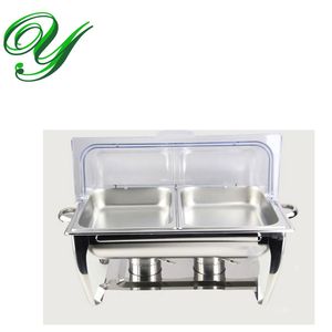 Rostfritt stål Buffévärmare Chafing Dish Hotpot Holder 9L Basin Klart Synligt Flip Lid Bröllop Bankett Cooking Pan Server Food Tray Warmer