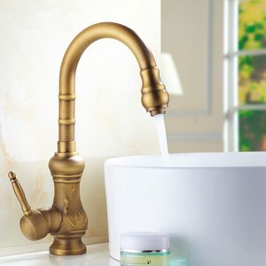 Rubinetti per lavabo da bagno vintage a 360 gradi Rubinetto per lavabo antico intagliato da cucina Rubinetto per acqua calda e fredda Miscelatore singolo montato su piattaforma