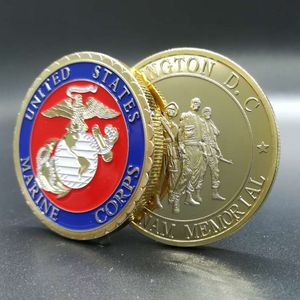 10 pcs Marine crops badge gold plated colored vietnam memorial 40 mm soldier miliatry force collectible souenir decoration coin