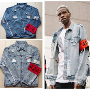 All'ingrosso-abbigliamento da uomo hiphop marchio di abbigliamento Four Two Four 424 giacca di jeans strappata firmata jeans buco rotto primavera estate
